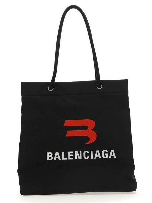 Luxury Balenciaga  Explorer Embroidered Logo Tote Bag Black