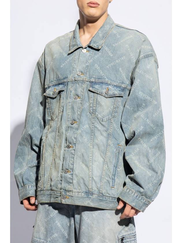 Luxury Balenciaga  Logo Print Denim Jacket Blue