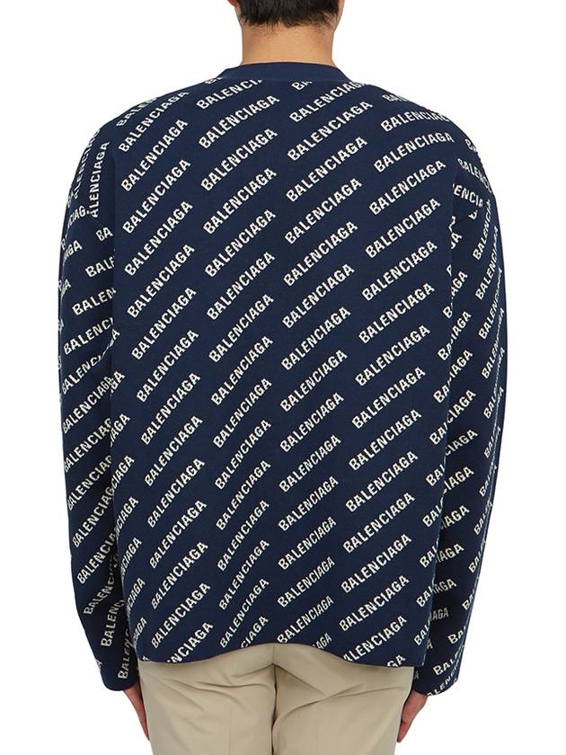 Luxury Balenciaga  Mini Allover Logo Knit Cardigan Blue