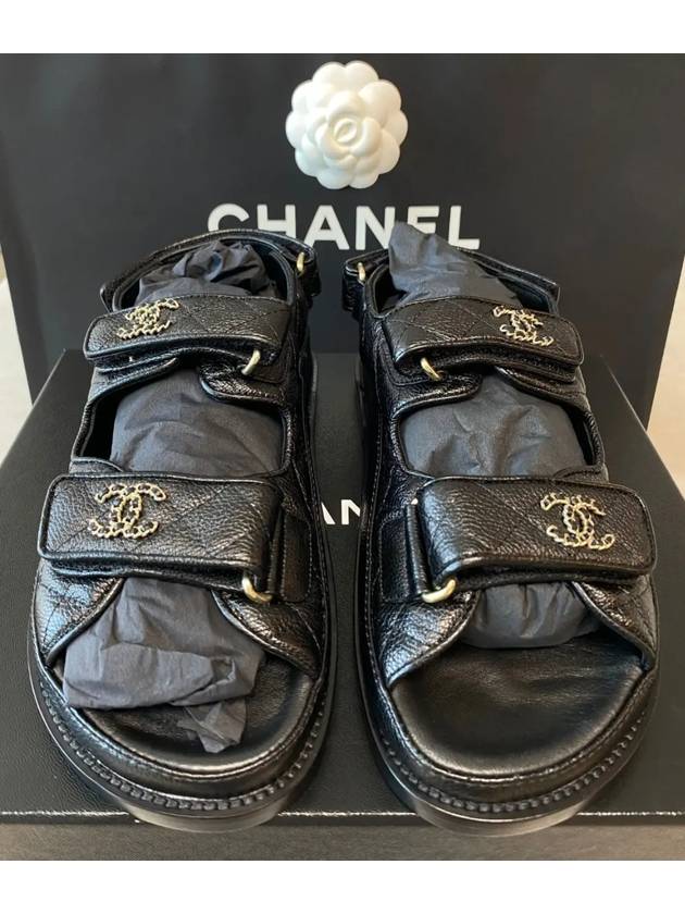 WoMen's CC Logo Velcro Sandals Gold Black Chanel