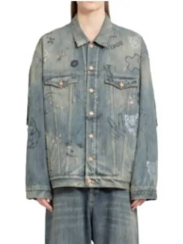 Luxury Balenciaga  Graffiti Denim Jacket Blue