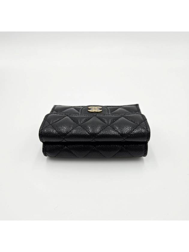 Classic Small Flap Wallet Grained Shiny Calfskin Gold Black Chanel