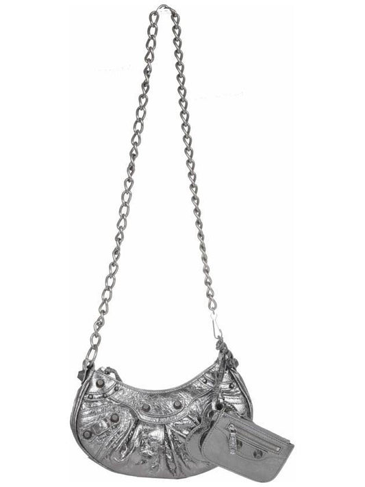 Luxury Balenciaga  WoMen's Le Cagole XS Chain Metal Shoulder Bag Silver