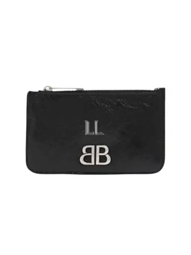 Luxury Balenciaga  BB Logo Zipper Card Wallet Black