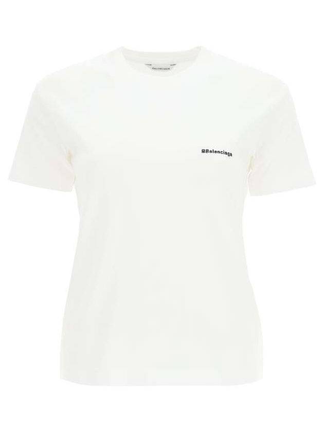 Luxury Balenciaga  Embroidered BB Logo Short-Sleeved T-Shirt White