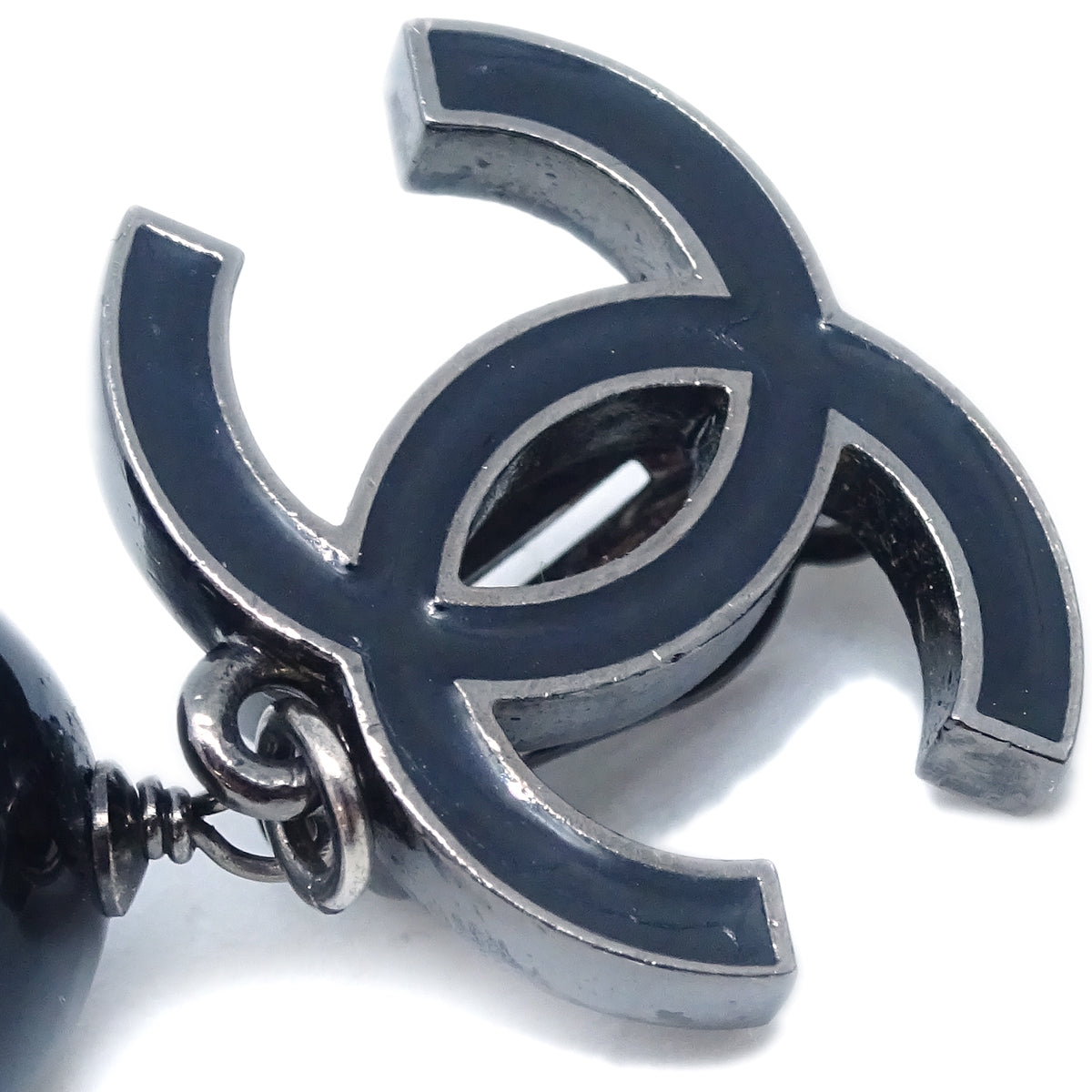Chanel Dangle Earrings Clip-On Black 10C
