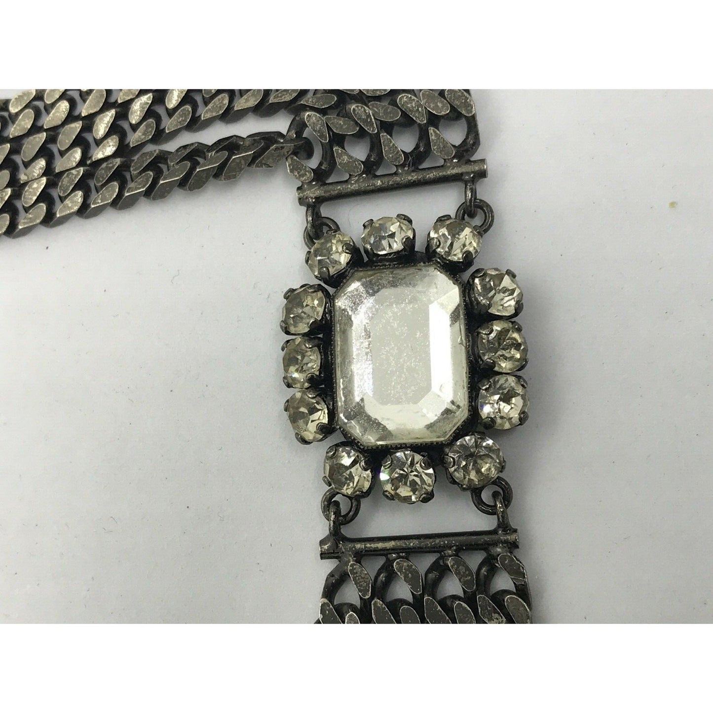 Vintage Gucci sterling silver chain belt with clear rhinestone crystals and a petite GG clasp/buckle