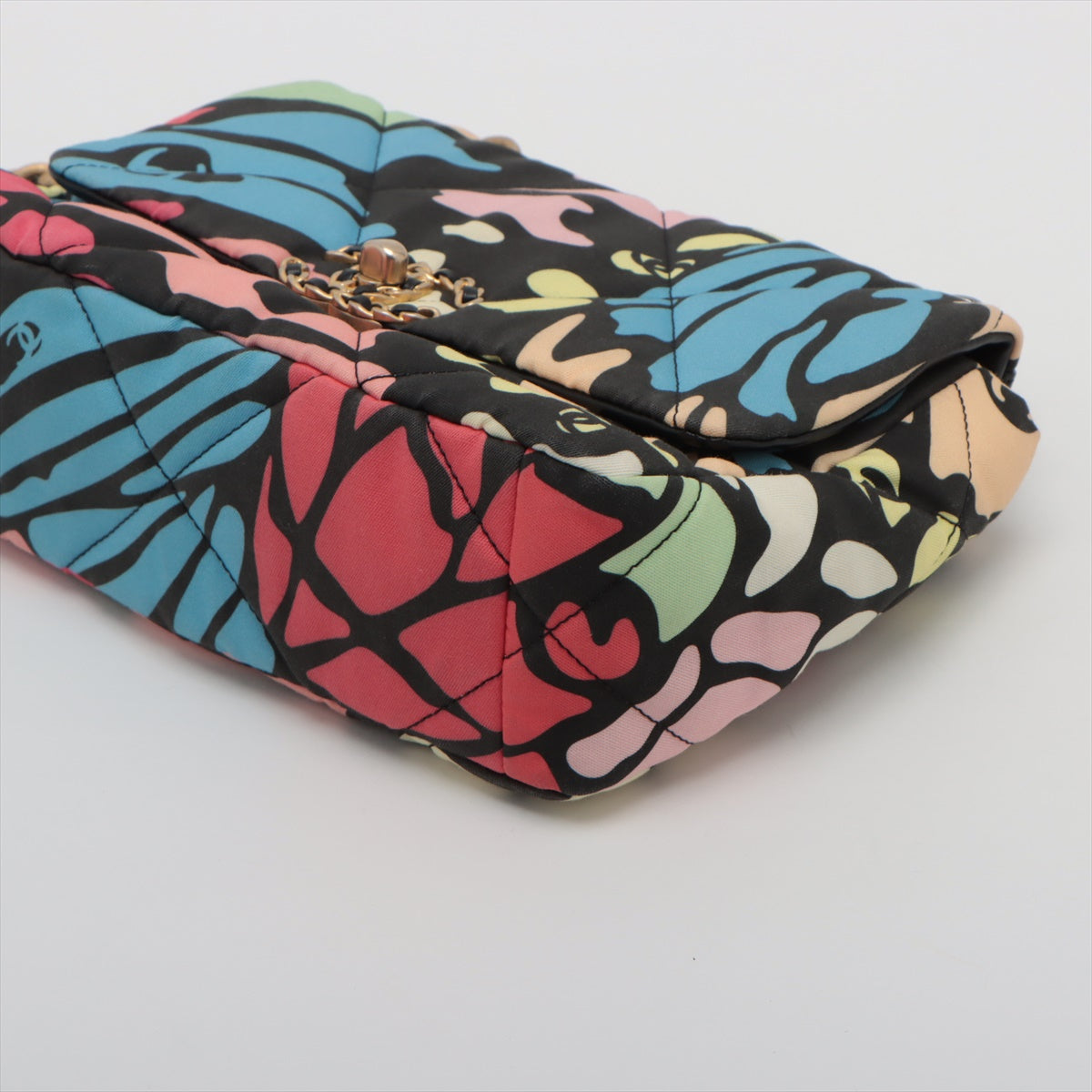 Chanel 19 Canvas x Leather Chain Shoulder Bag Multicolor Gold x Silver Gold AS1160