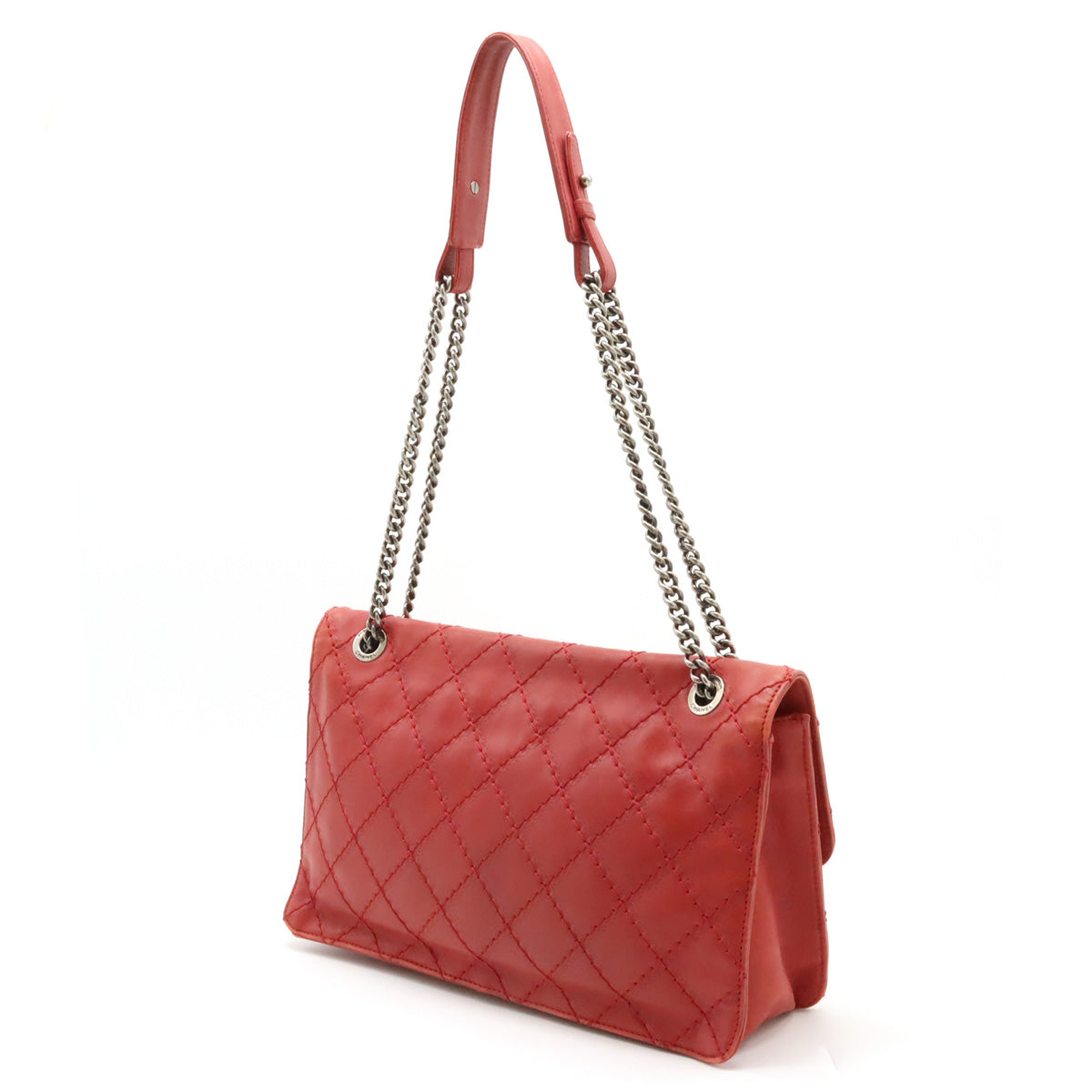 Chanel Chanel 2.55 Matrasse W Chain Bag Half-Sharp HandBag Semi-Sharp Leather Red Silver Gold  Blumin