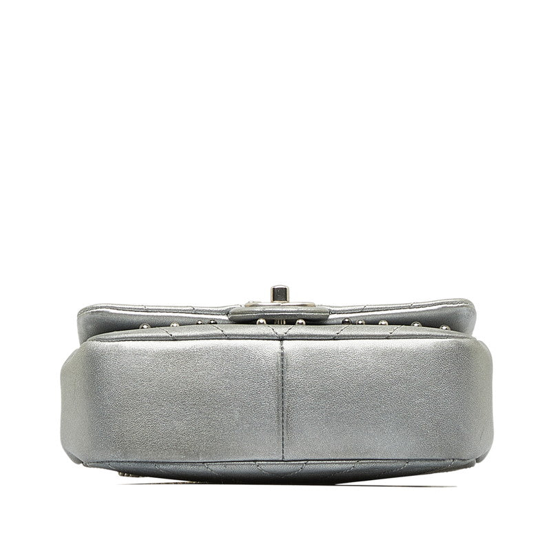 Chanel V Stitch Cocomark Chain Shoulder Bag Silver Leather