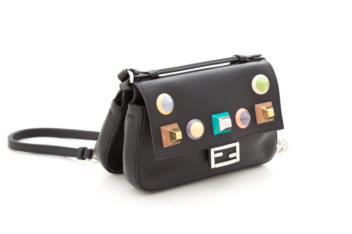 Fendi Black Micro Double Stud Baguette Cross-Body