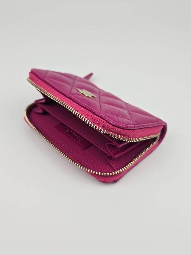 Classic Grained Shiny Calfskin Zipped Coin Wallet Fuchsia Chanel