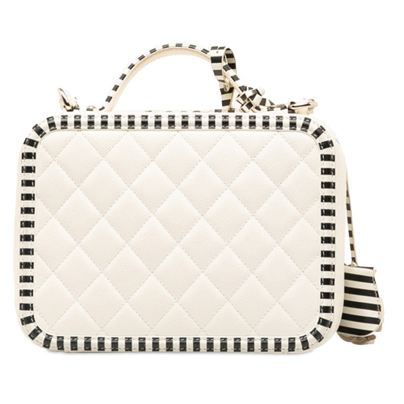 Chanel CC Filigree Chain Shoulder Bag Vanity Bag White Black Canvas  CHANEL