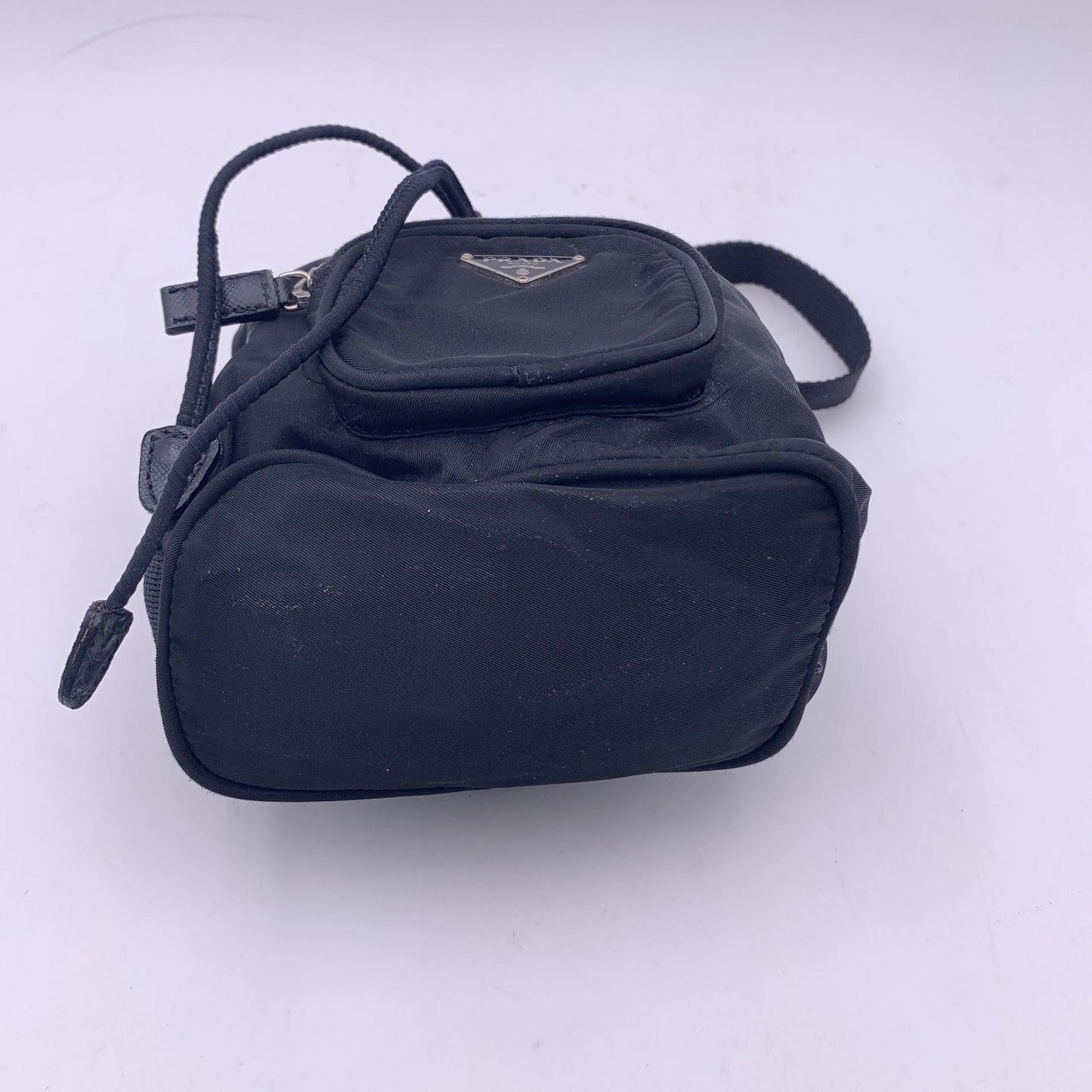 PRADA Black Nylon Mini Tessuto Nylon Duet Bucket Bag Handbag