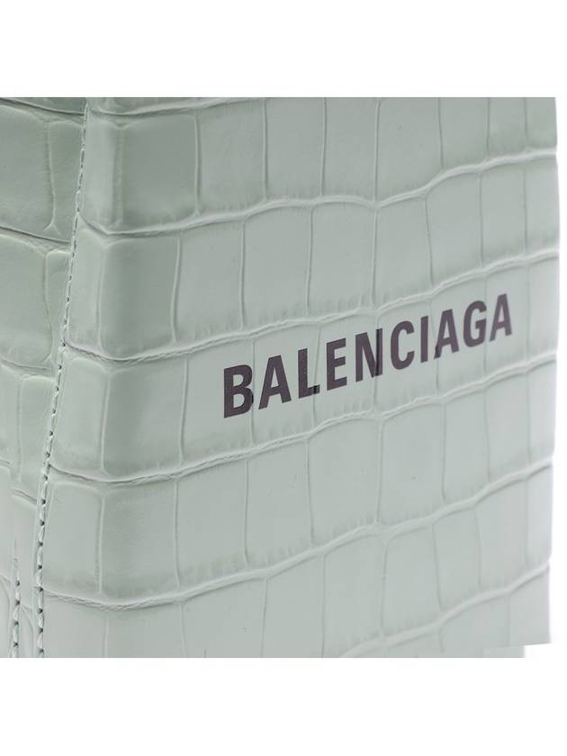 Luxury Balenciaga  Crocodile Embossed Phone Holder Shopping Mini Bag Light Green