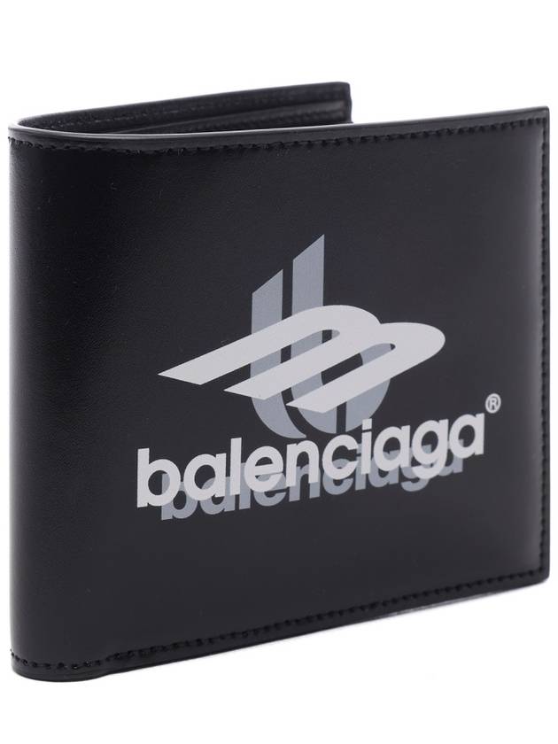 Luxury Balenciaga  Logo Print Leather Half Wallet Black