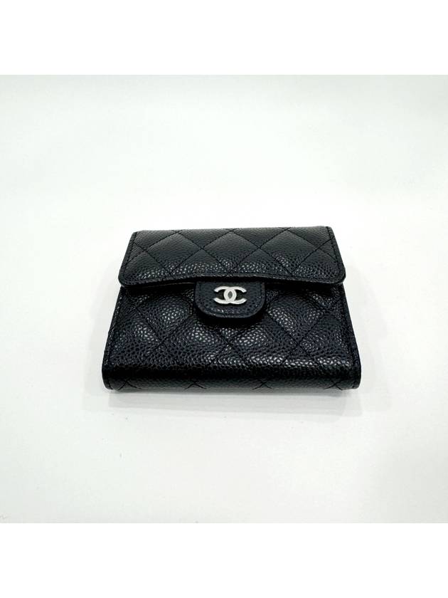 Small Classic Flap Wallet Grained Calfskin Silver Black Chanel
