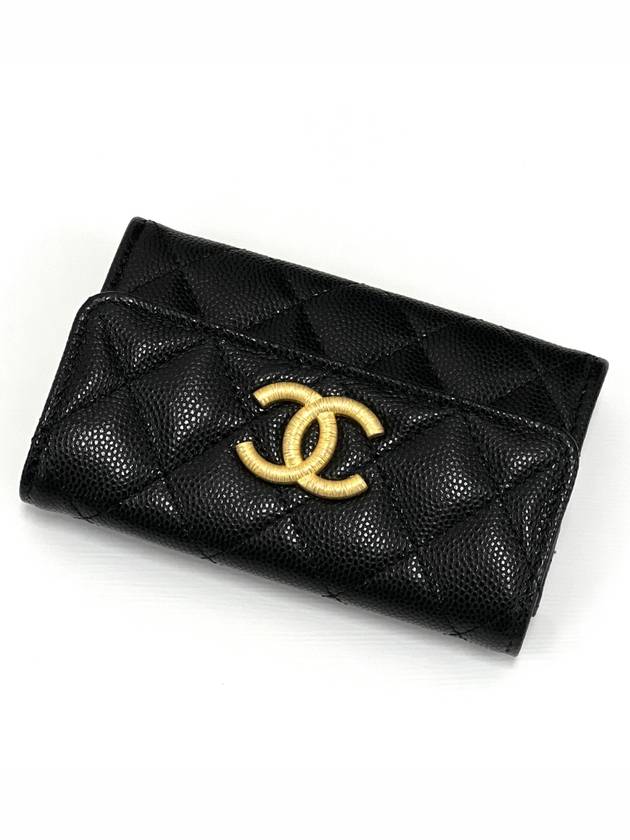 Gold Hardware CC Logo Calfskin Flap Half Wallet Black Chanel