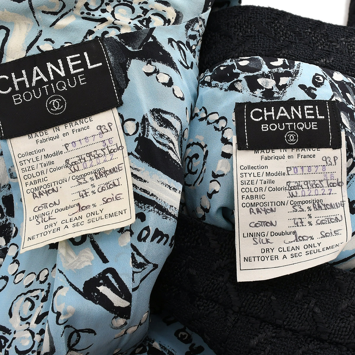 Chanel Spring 1993 Setup Suit Jacket Skirt Black #36