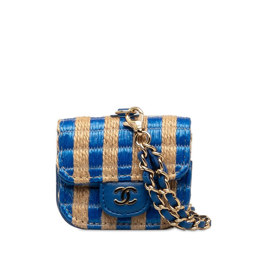Chanel Coco Yale pods pro case blue beige raffia leather ladies CHANEL