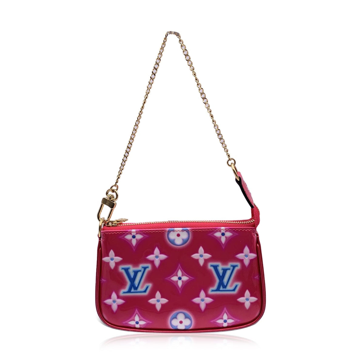 LOUIS VUITTON Pink Neon Monogram Vernis Mini Pochette Accessories Bag