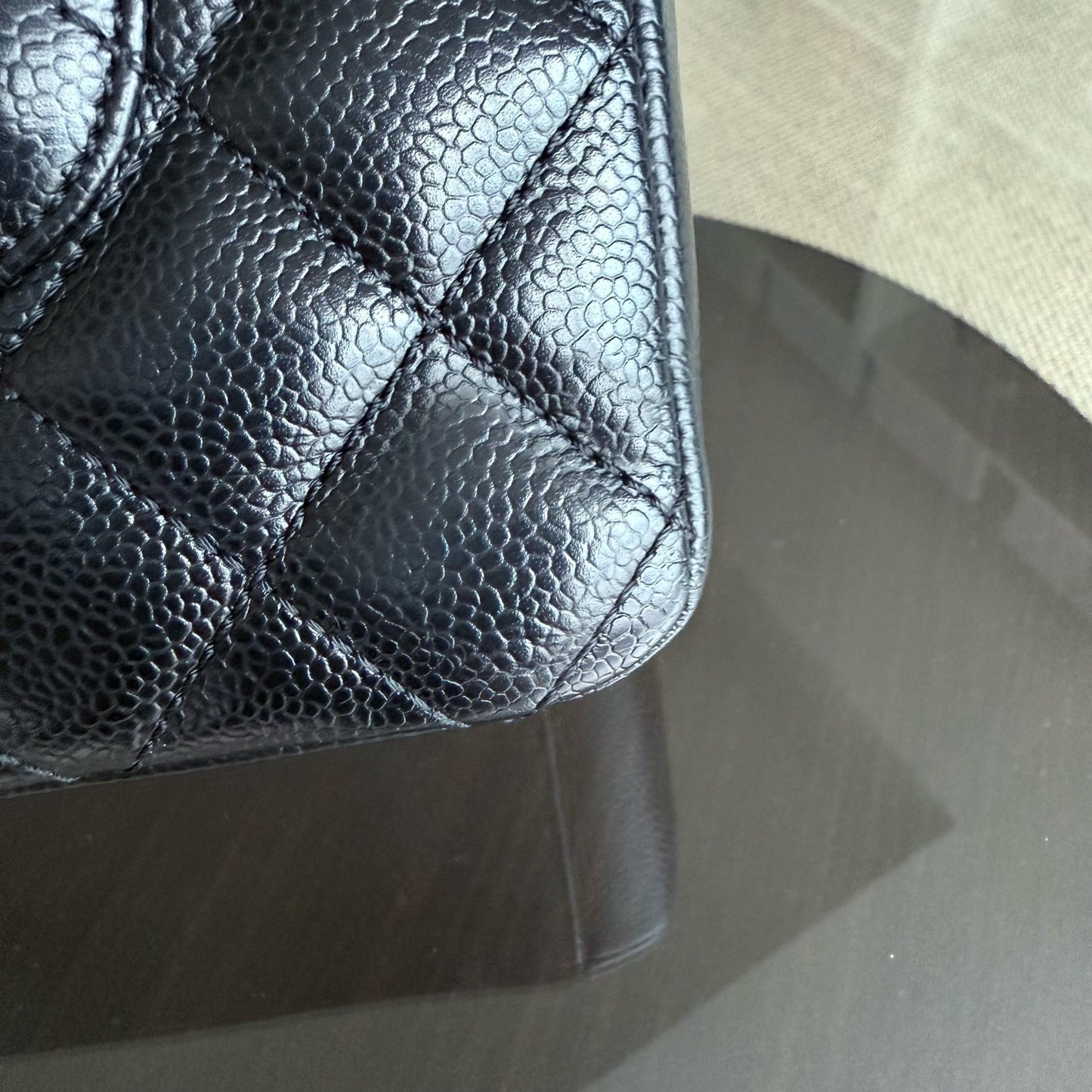 Chanel PST Petite Shopping Tote - Caivar Quilted Black Gold Hardware Series 11