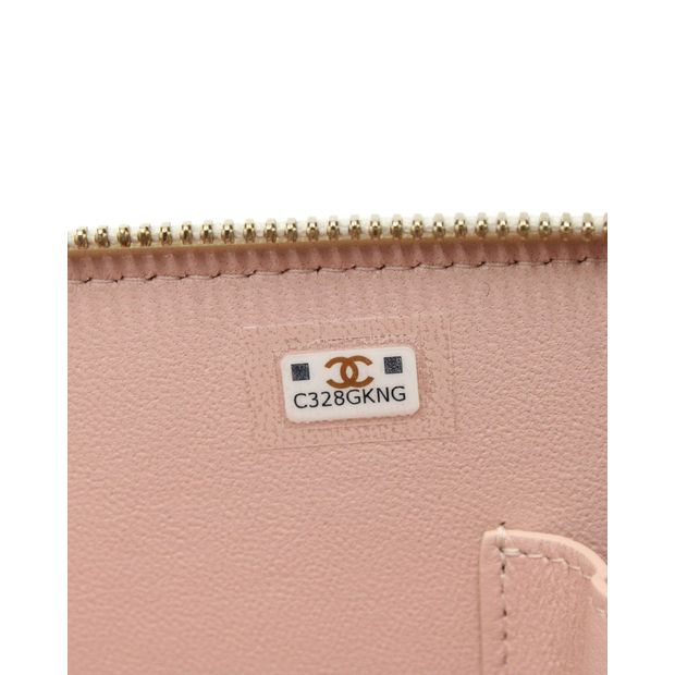 CHANEL Quilted Double Zip Small Vanity Case in White Shiny Lambskin Leather