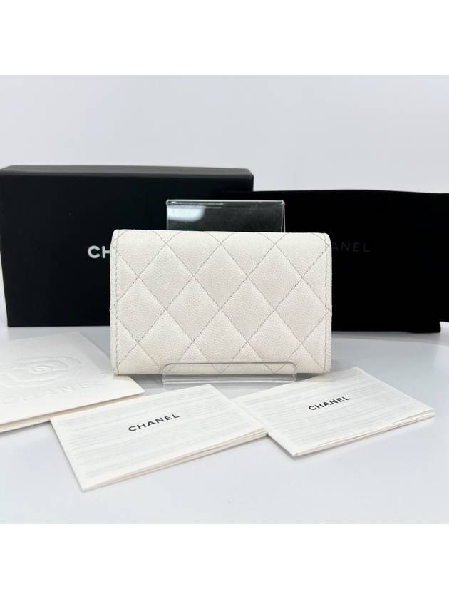 New logo flap snap card wallet caviar white AP3187 Chanel
