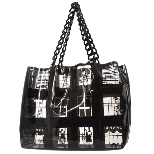 Chanel Black Vinyl Window Tote Handbag