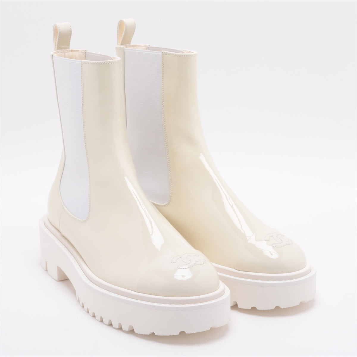 Chanel Coco 22C Patent Leather Sidewear 37 1/2  White G38218