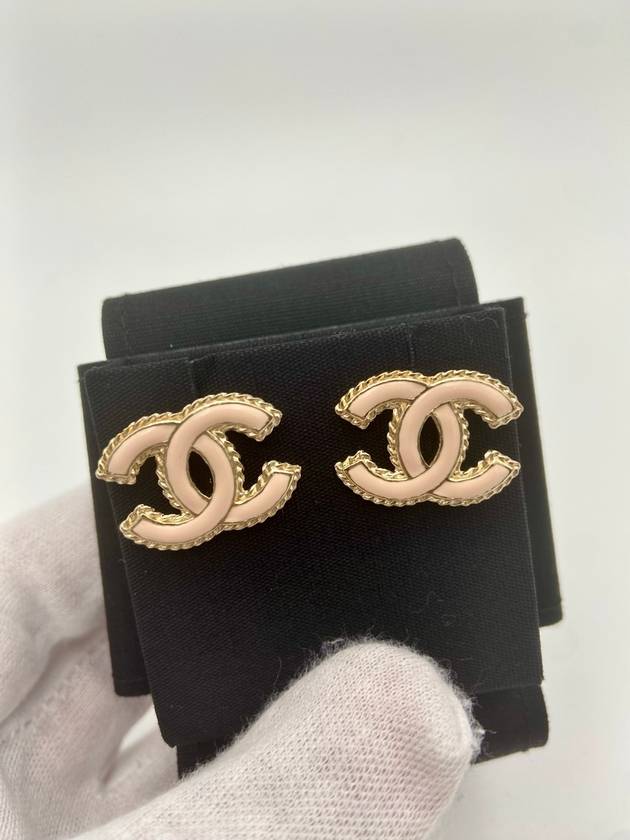 CC Logo Stud Earrings Gold Pink Chanel