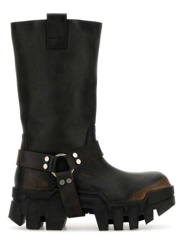 Luxury Balenciaga  Bulldozer Harness Leather Worker Boots Black