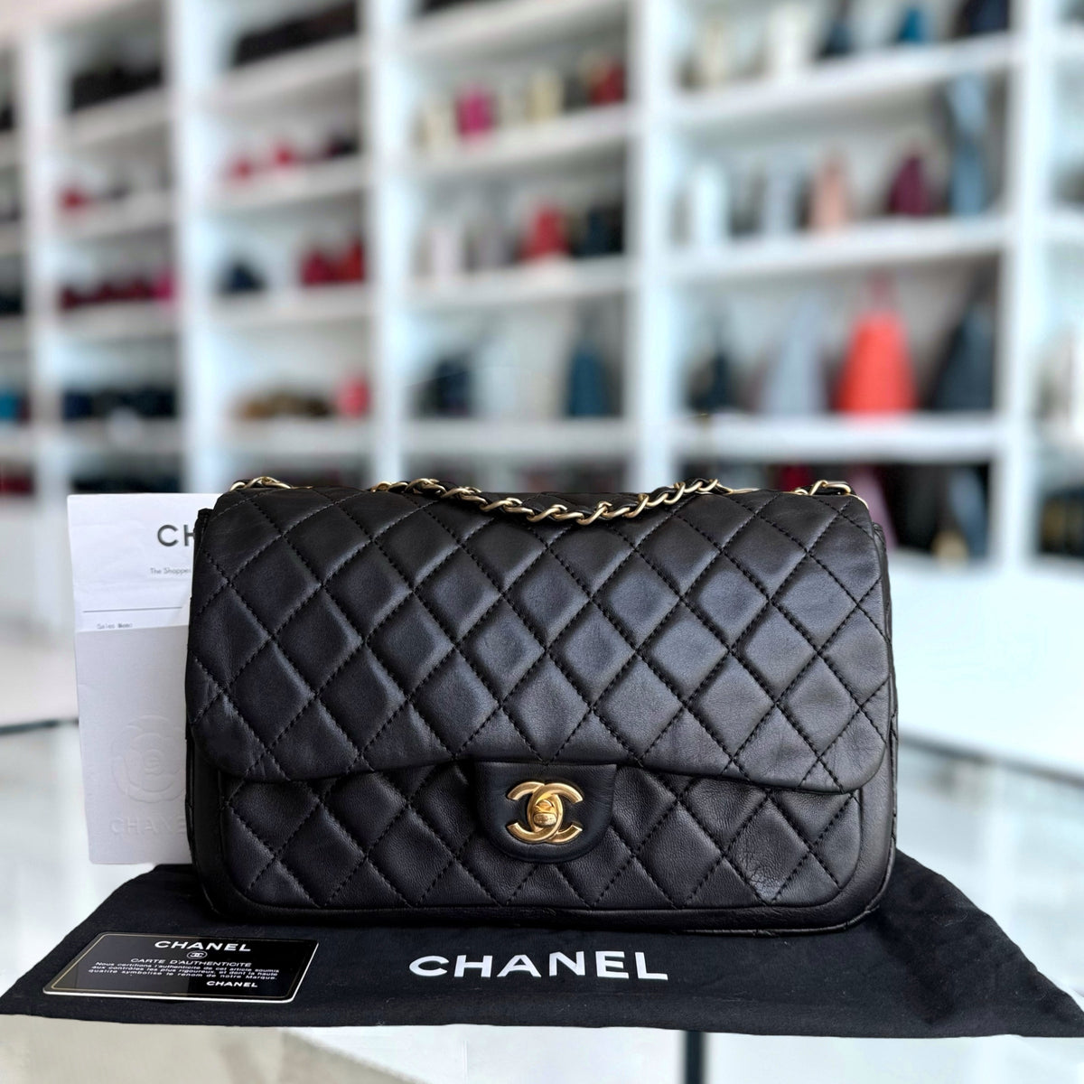Chanel Seasonal Flap - 27CM Quilted Lambskin Black Gold Hardware Series 18