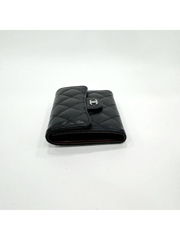 Small Classic Flap Wallet Grained Calfskin Silver Black Chanel