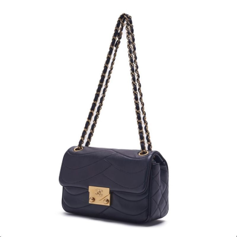 CHANEL 【CHANEL】Pushlock Wave Stitch Chain Sder  Canvas Navy (Gen Gold ) Shoulder Bag Mini Shellder Bag  Shellder Bag Hybrid 【 Ship】 Himalan Bookstore Online