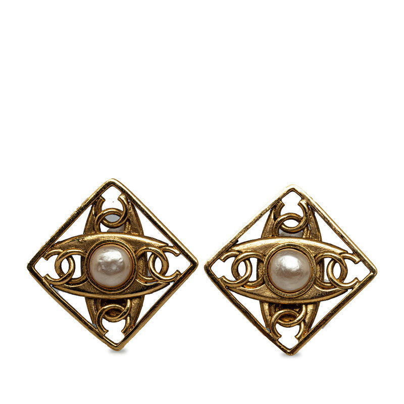 Chanel Vintage Coco  Pearl Earring Gold White   Chanel