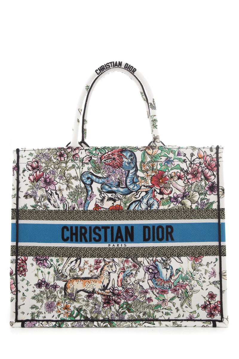 Dior White Floral Woodland Embroidered Book Tote HandBag