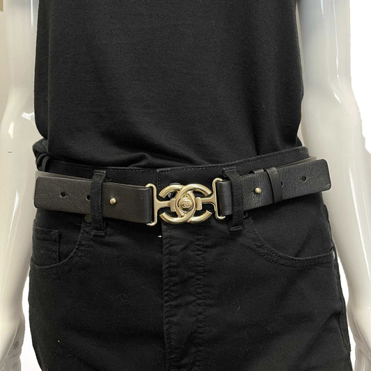 CHANEL Belt CC Turnlock Circle Leather Belt Black 85/34 2015