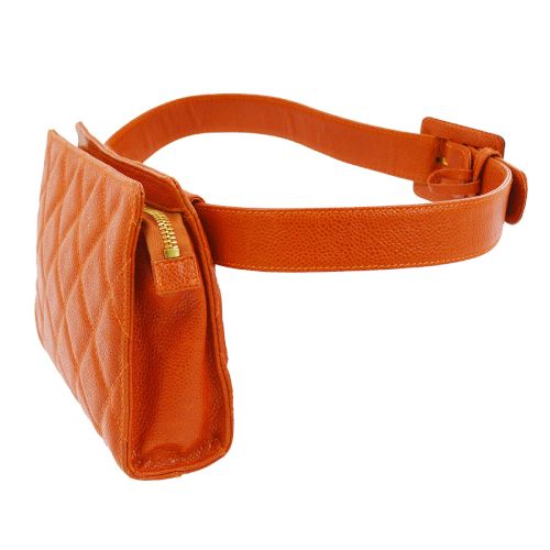 CHANEL 1996-1997 Orange Caviar Quilted Belt Bag #75