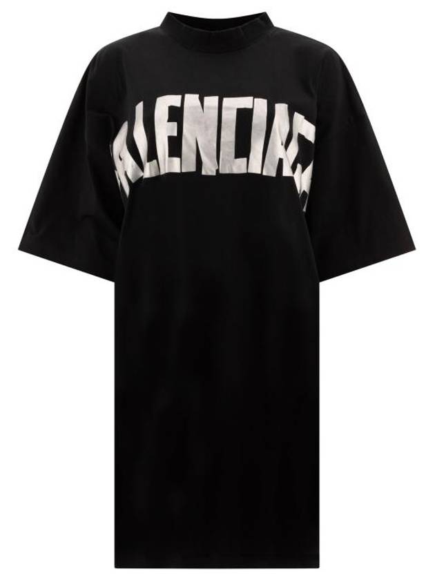 Luxury Balenciaga  Logo Print T-Shirt Short Dress Black