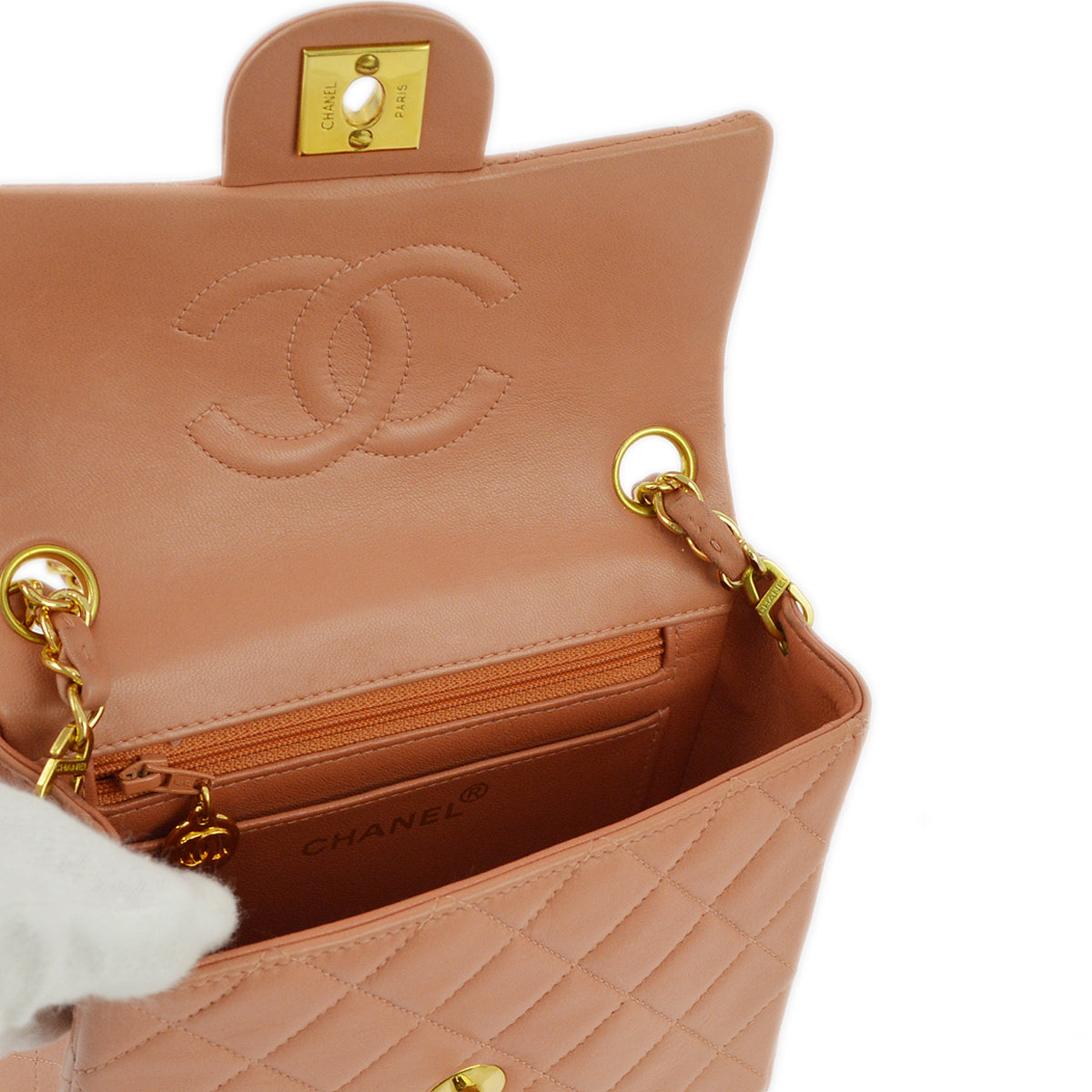 Chanel Pink Lambskin Mini Classic Square Flap Shoulder Bag 17