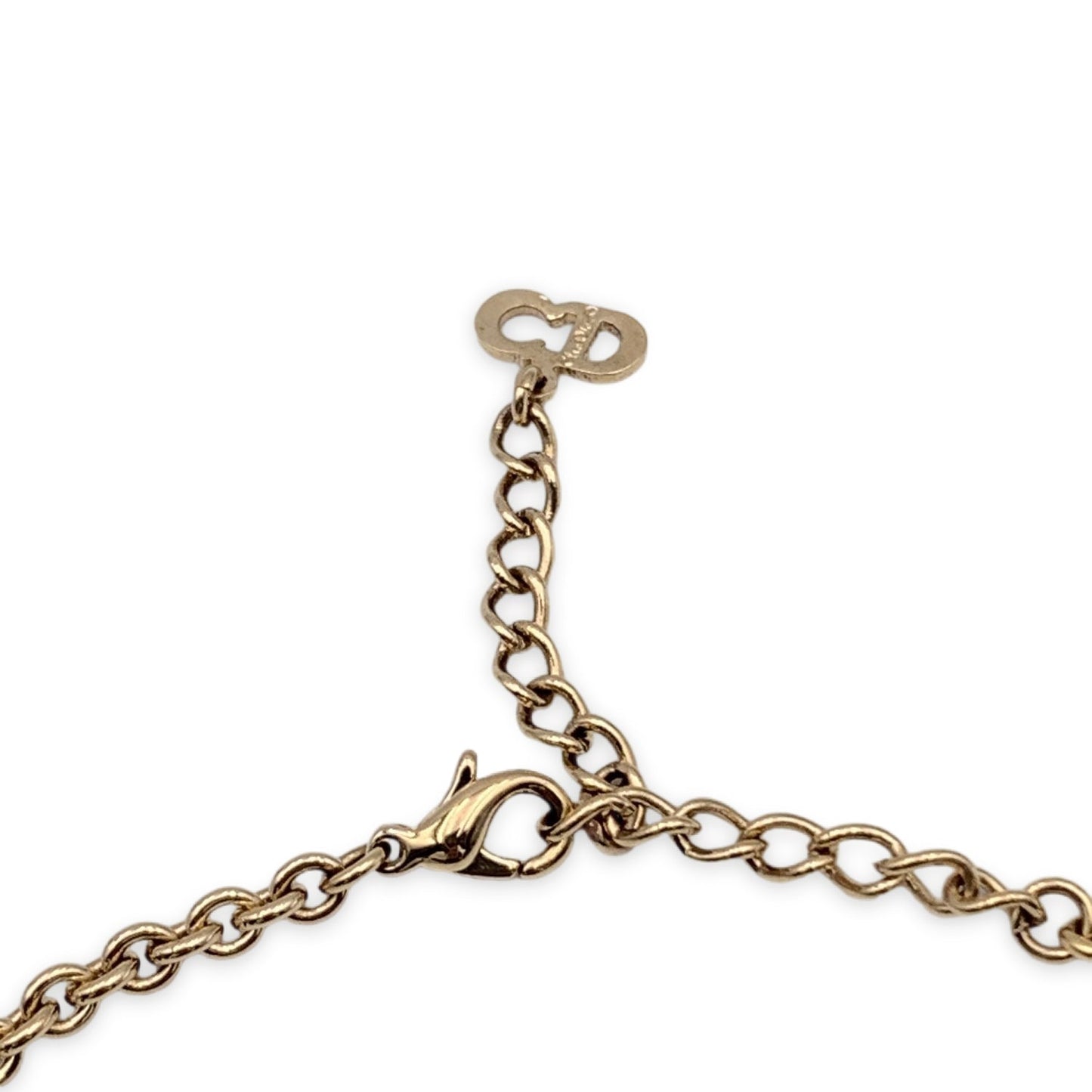 CHRISTIAN DIOR Gold Metal Dangling Letters Logo Necklace