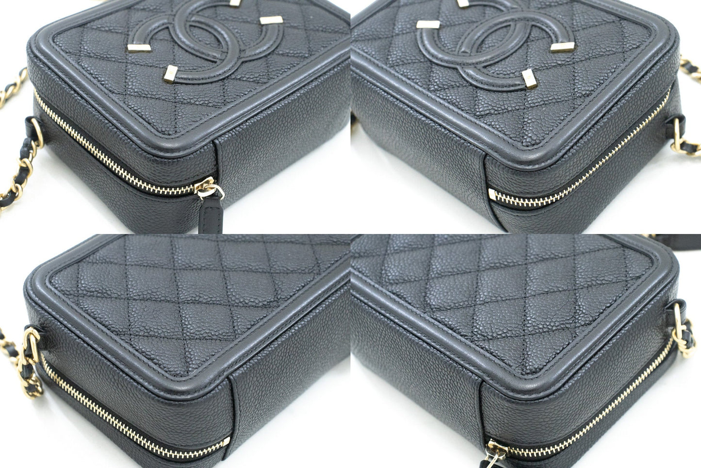 Top Quality Chanel Micro Caviar Grained Calfskin Chain Shoulder Bag Black Zip