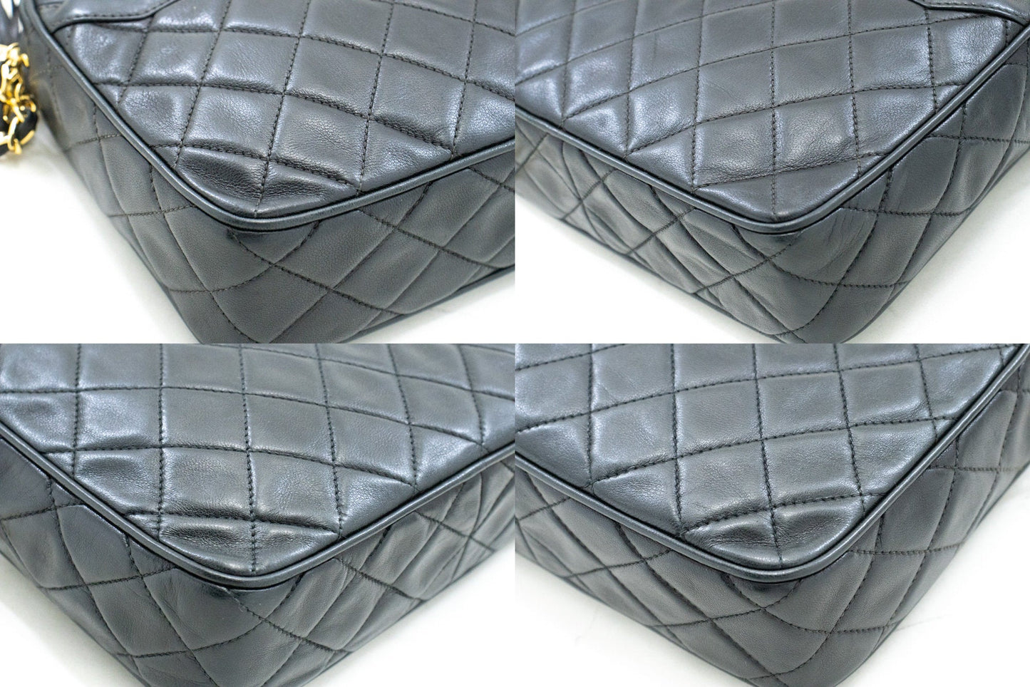 CHANEL Vintage Tassel Chain Shoulder Bag Black Quilted Zipper Lamb