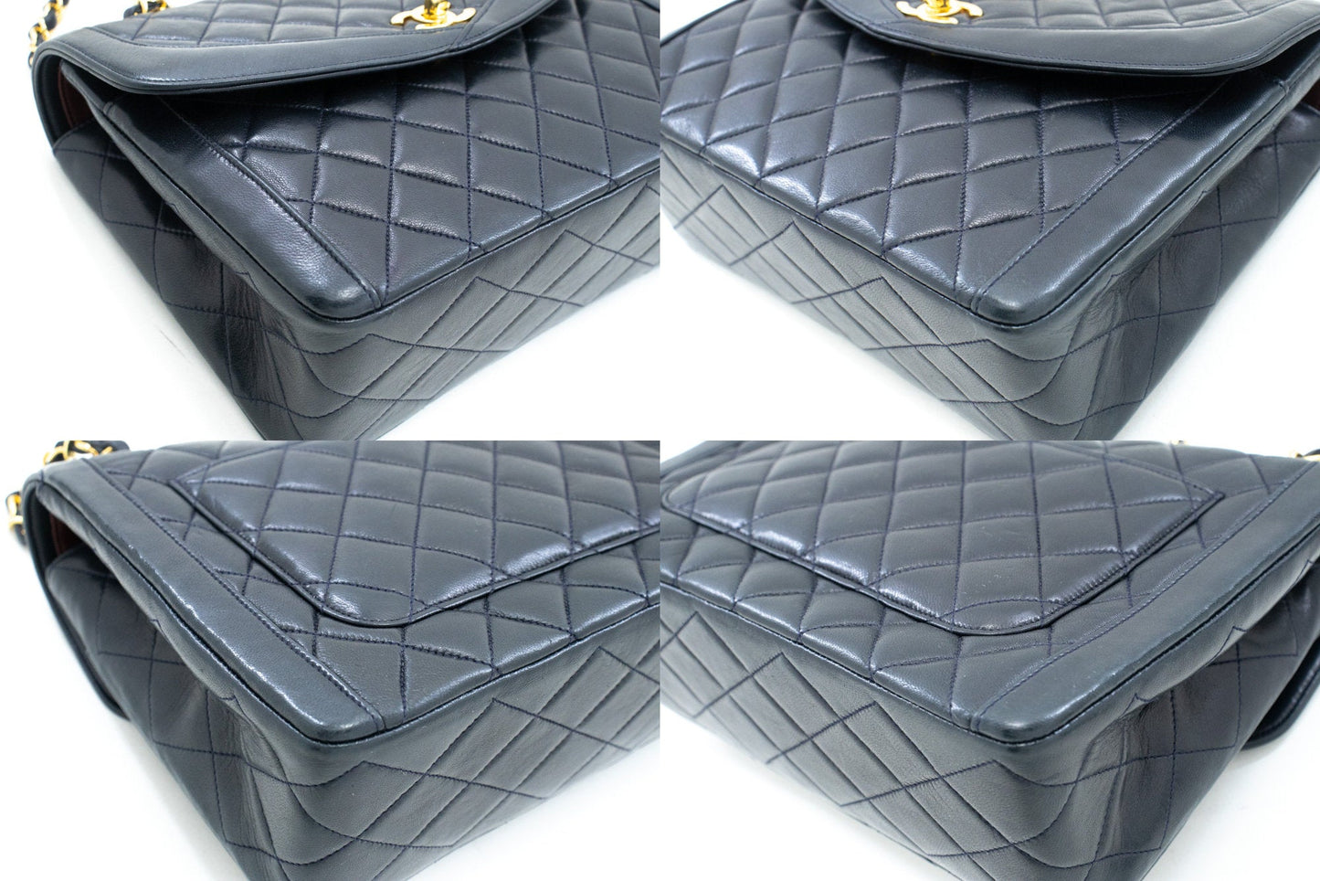 CHANEL NAVY Vintage Chain Shoulder Bag Lambskin Quilted Flap Purse