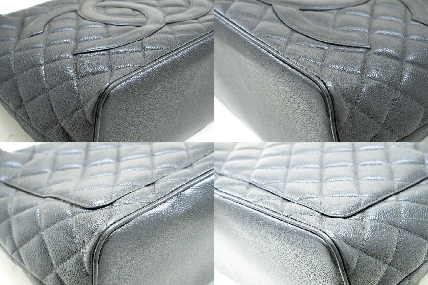 CHANEL Silver Medallion Caviar Shoulder Bag Shopping Tote Black SV