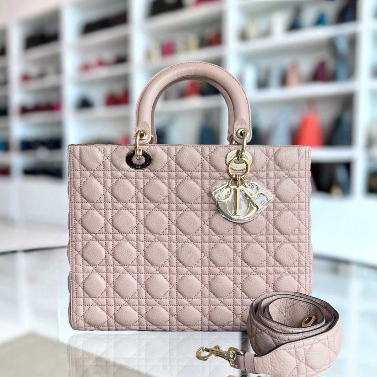 Dior Lady Flap Large - Grained Calfskin Nude Pink Gold Hardware
