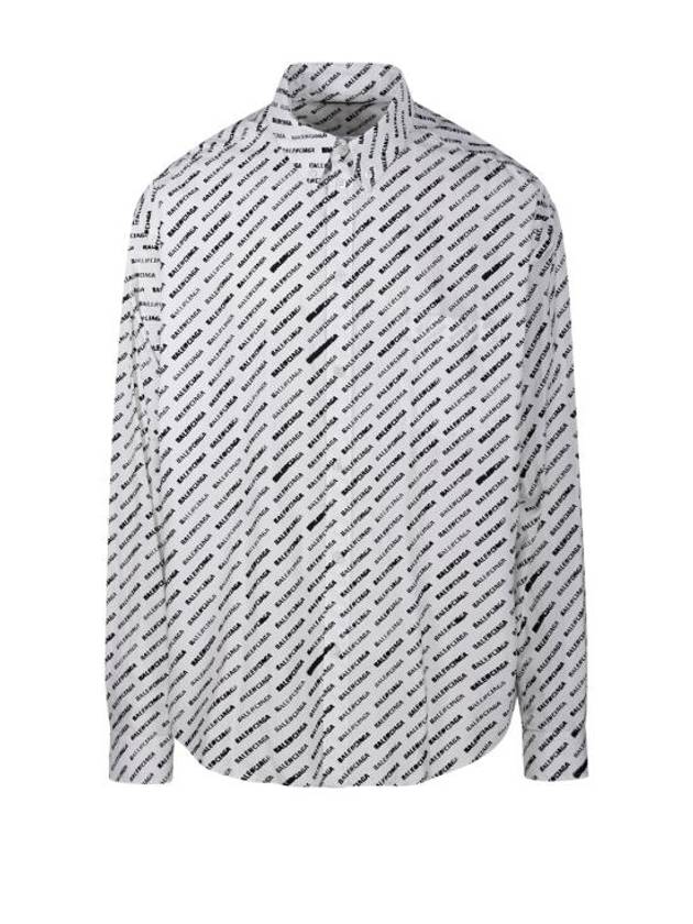 Luxury Balenciaga  Allover Logo Print Long Sleeve Shirt White Black