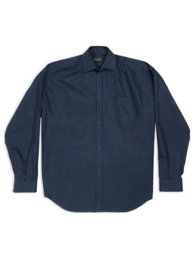 Luxury Balenciaga  Micro Canvas Oversized Cocoon Long Sleeve Shirt Midnight Blue