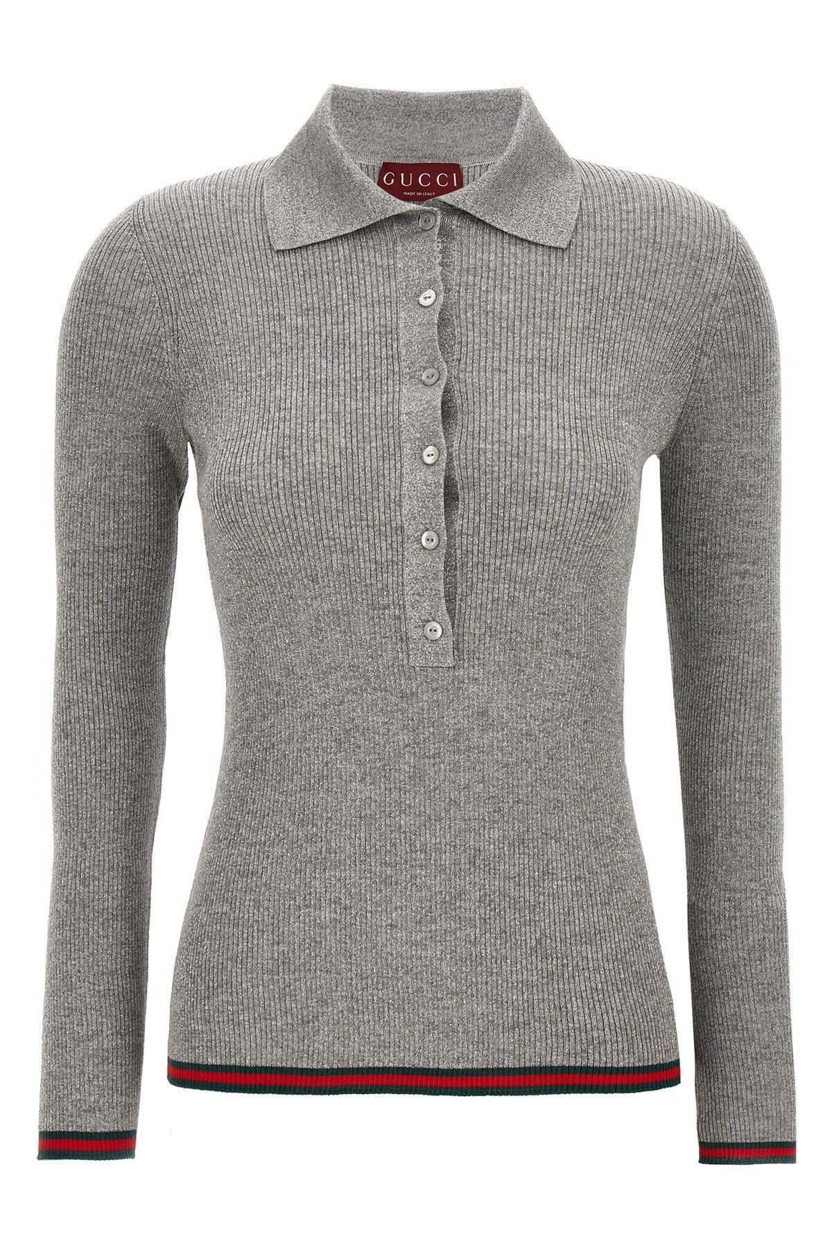 Gucci Women Web Ribbon Lurex Polo Shirt